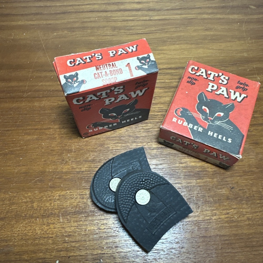 (2) Vintage 1950s Cats Paw‎ Neutral Rubber Shoe Heels Size 1 with Original Box